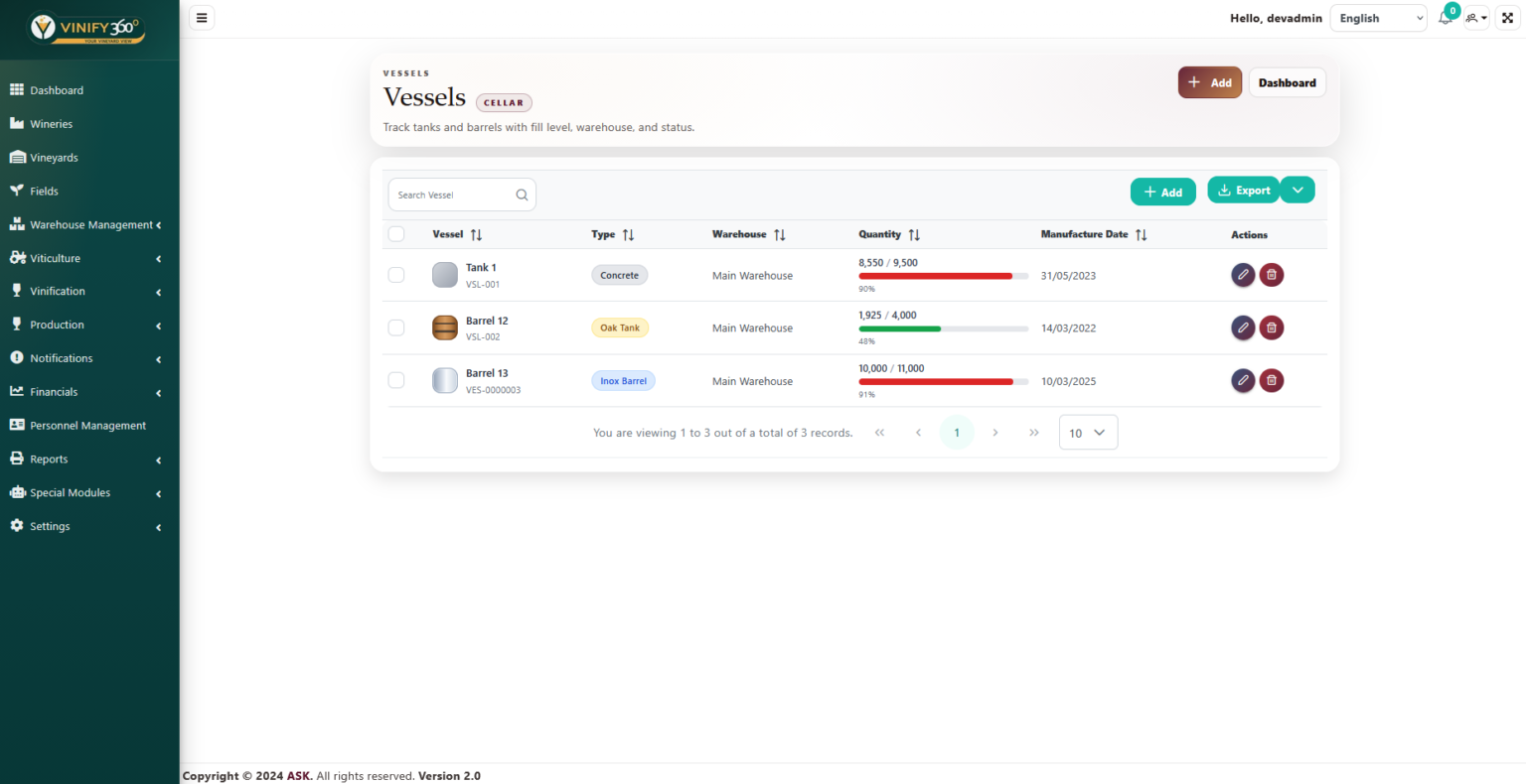 Vinify360° Vessels